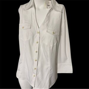 Cato White Button Down Dressy Top NWT